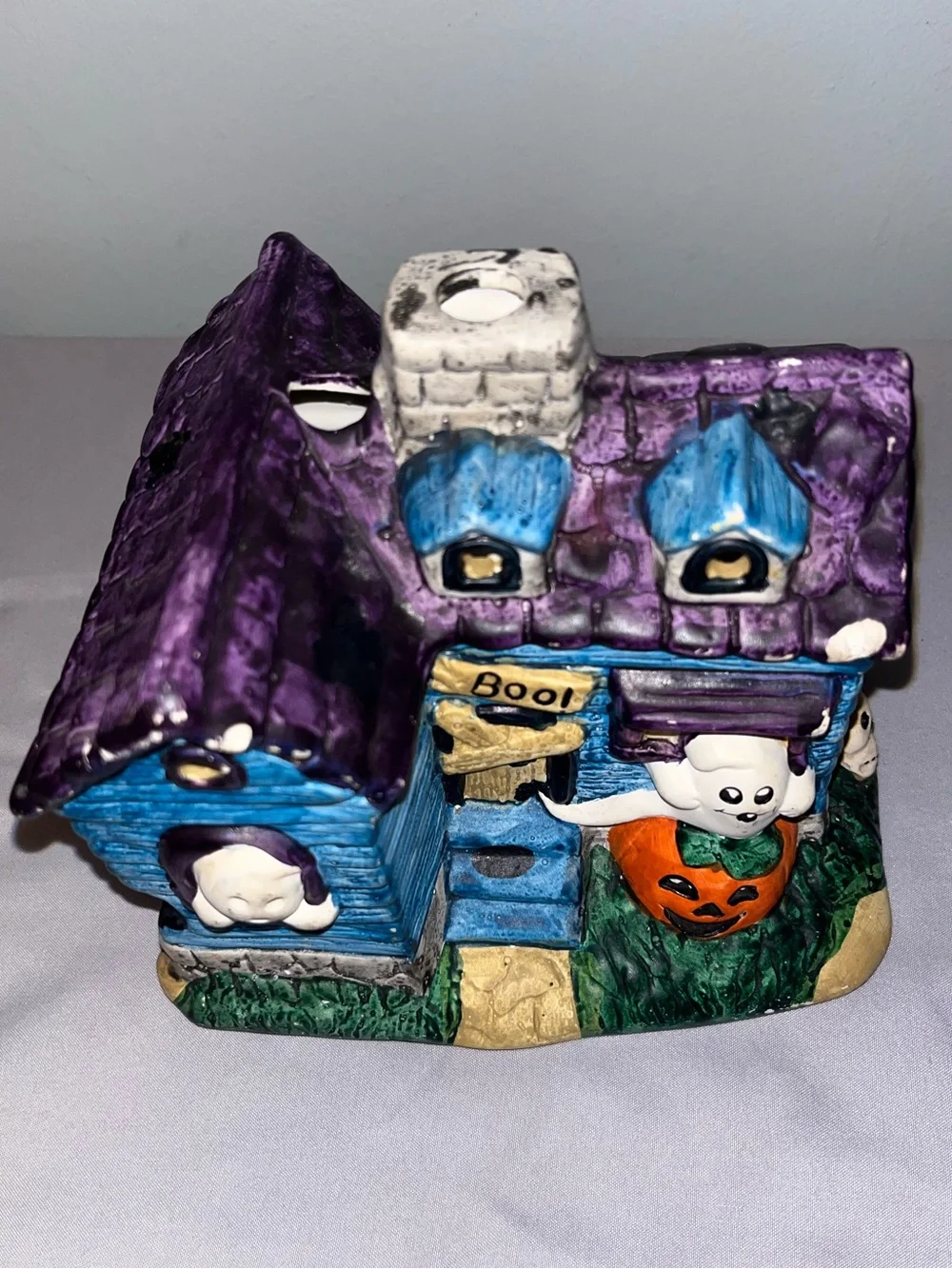 Vintage Russ Berrie Spooky Halloween Haunted House Ceramic Candle Holder Pre-Own